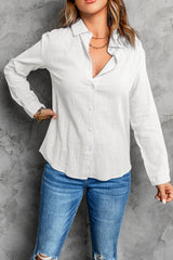 Solid Color Shirt Breasted Collared Cotton Linen Loose Cardigan Top