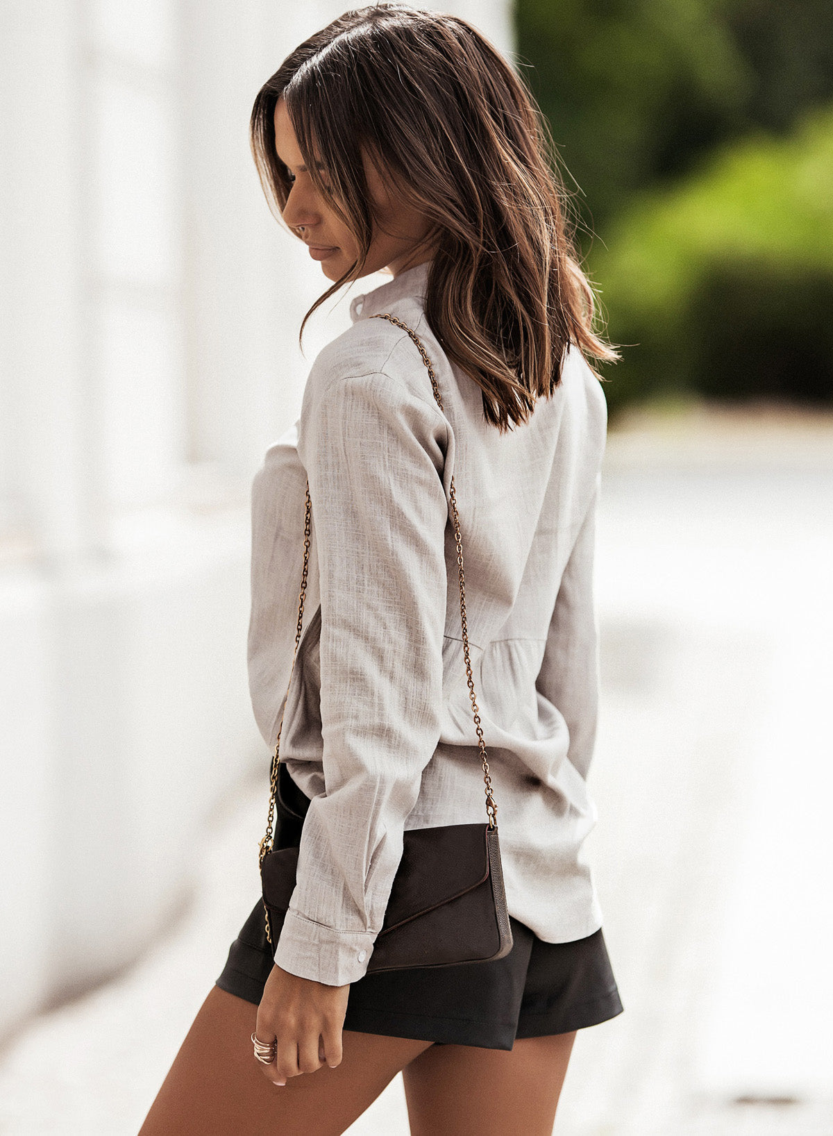 Solid Color Shirt Breasted Collared Cotton Linen Loose Cardigan Top