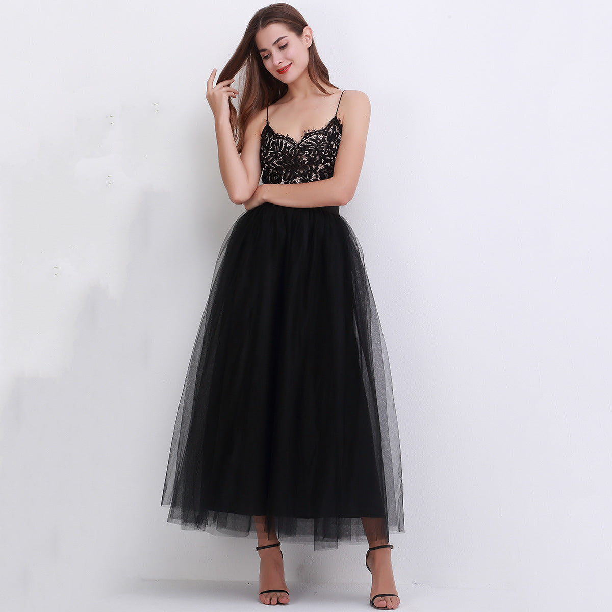 4 Layers 100 Mesh Half-Length Long Skirt Tulle Skirt Gauze Skirt