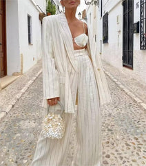 High Waist Ptripe Work Pant Double Breasted Blazer