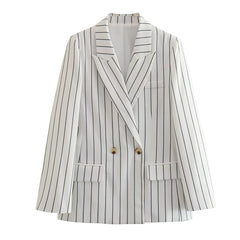 High Waist Ptripe Work Pant Double Breasted Blazer