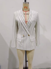 High Waist Ptripe Work Pant Double Breasted Blazer