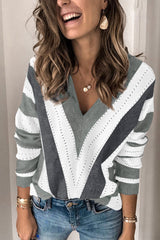 Striped Outerwear Sweater Contrast Color Long Sleeves Knitted Underwear Top