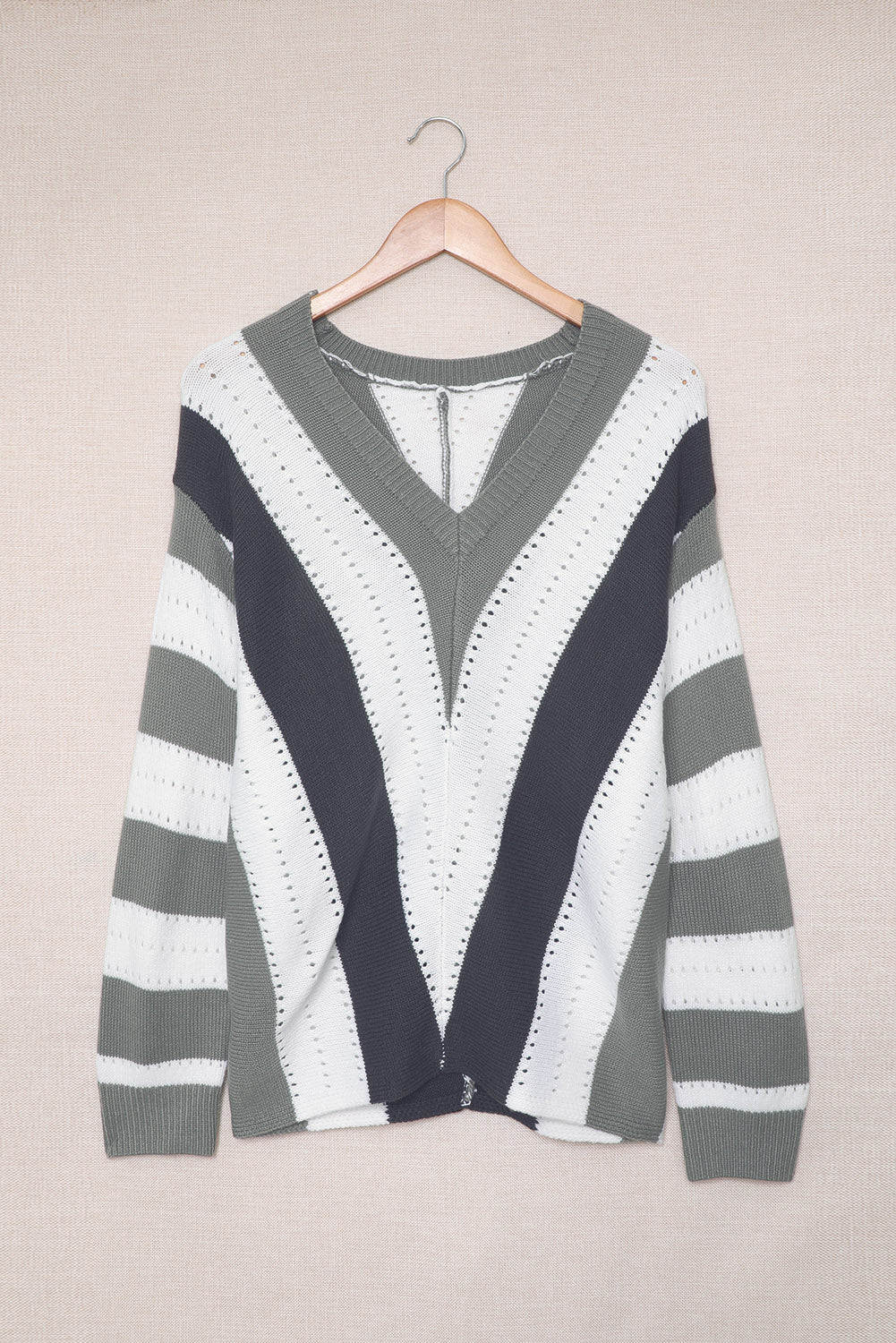 Striped Outerwear Sweater Contrast Color Long Sleeves Knitted Underwear Top