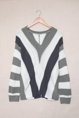 Striped Outerwear Sweater Contrast Color Long Sleeves Knitted Underwear Top