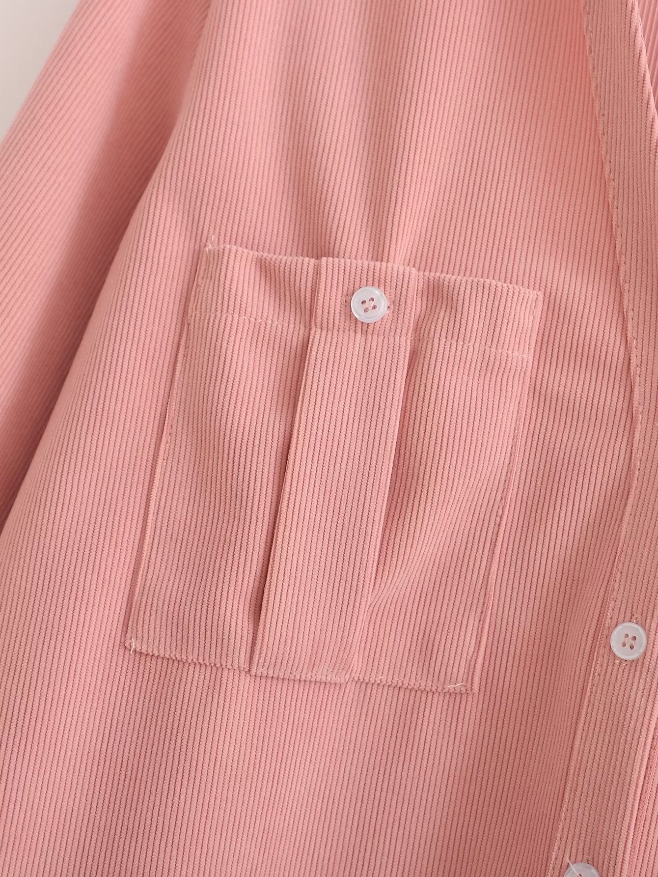 Solid Color V Neck Single Breasted Pocket Roll Sleeve Loose Shirt