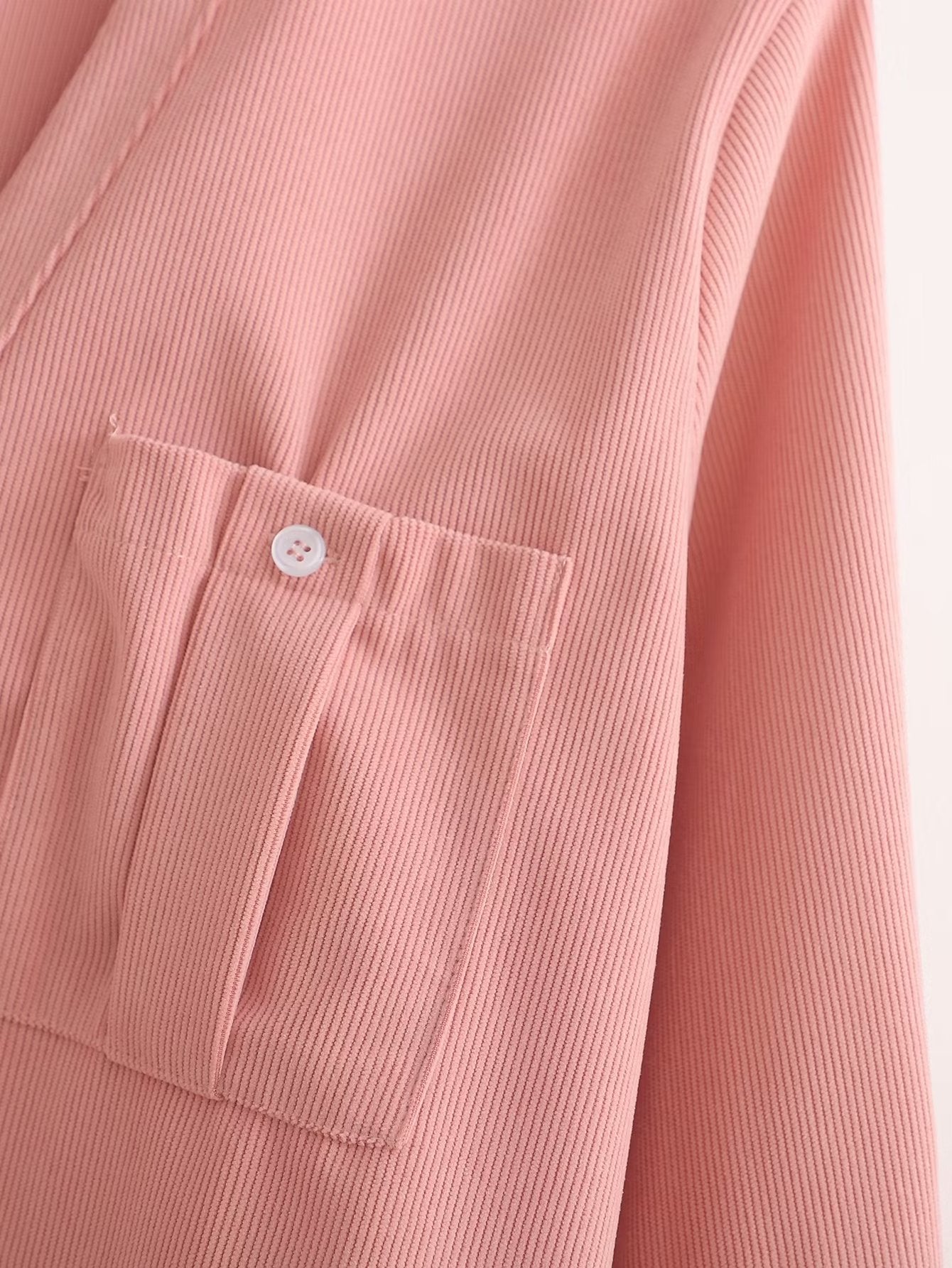 Solid Color V Neck Single Breasted Pocket Roll Sleeve Loose Shirt