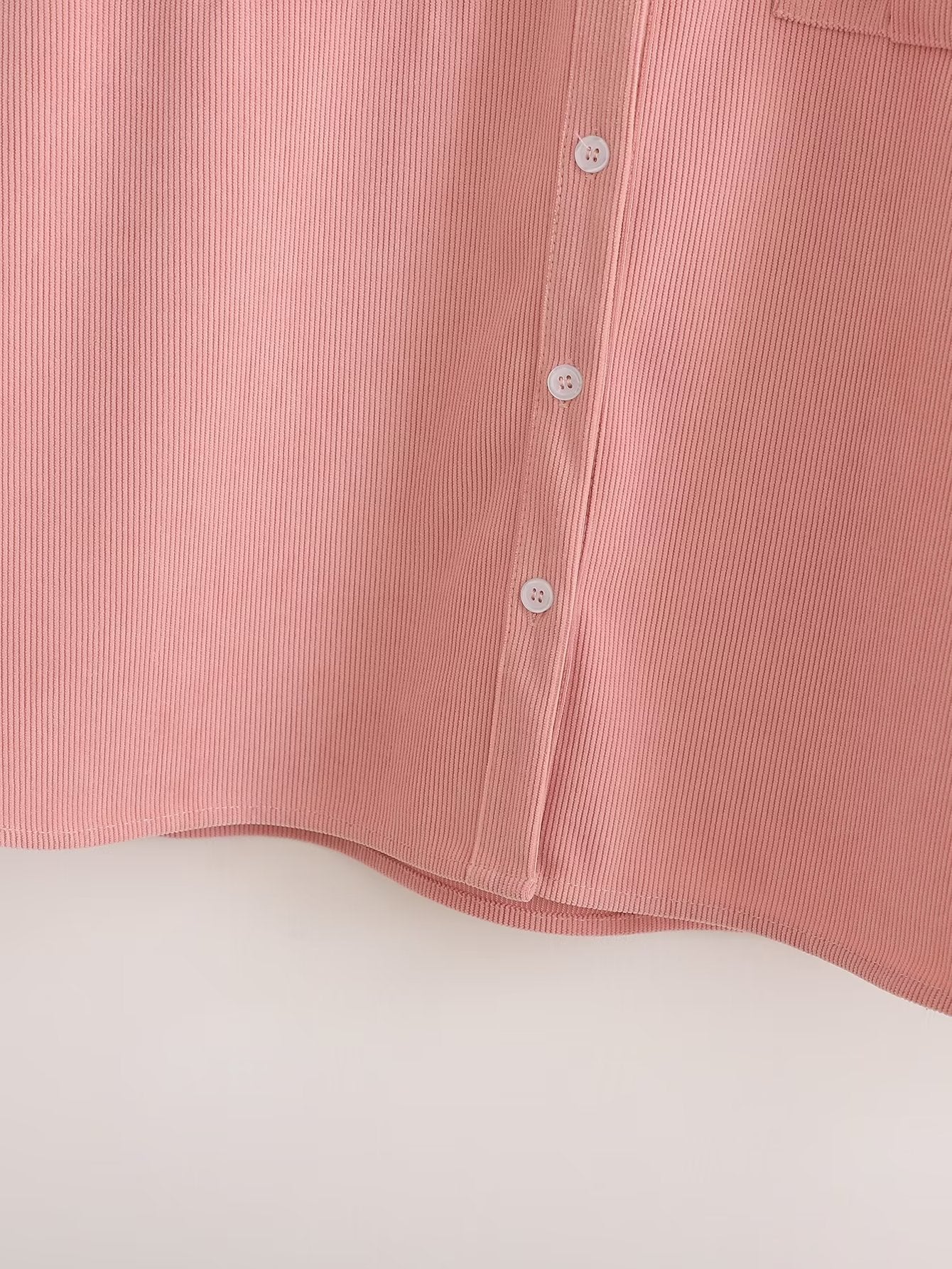 Solid Color V Neck Single Breasted Pocket Roll Sleeve Loose Shirt