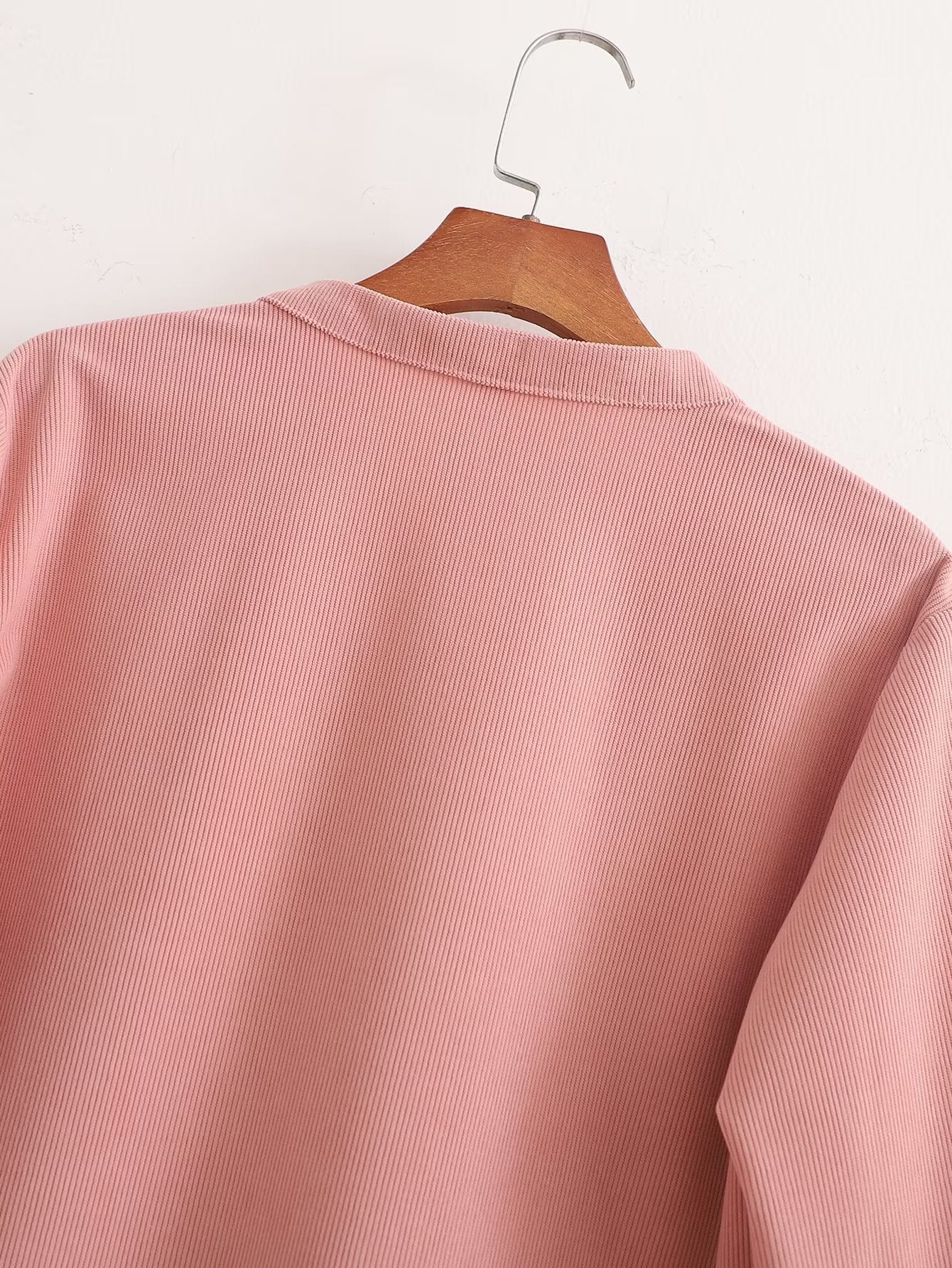 Solid Color V Neck Single Breasted Pocket Roll Sleeve Loose Shirt