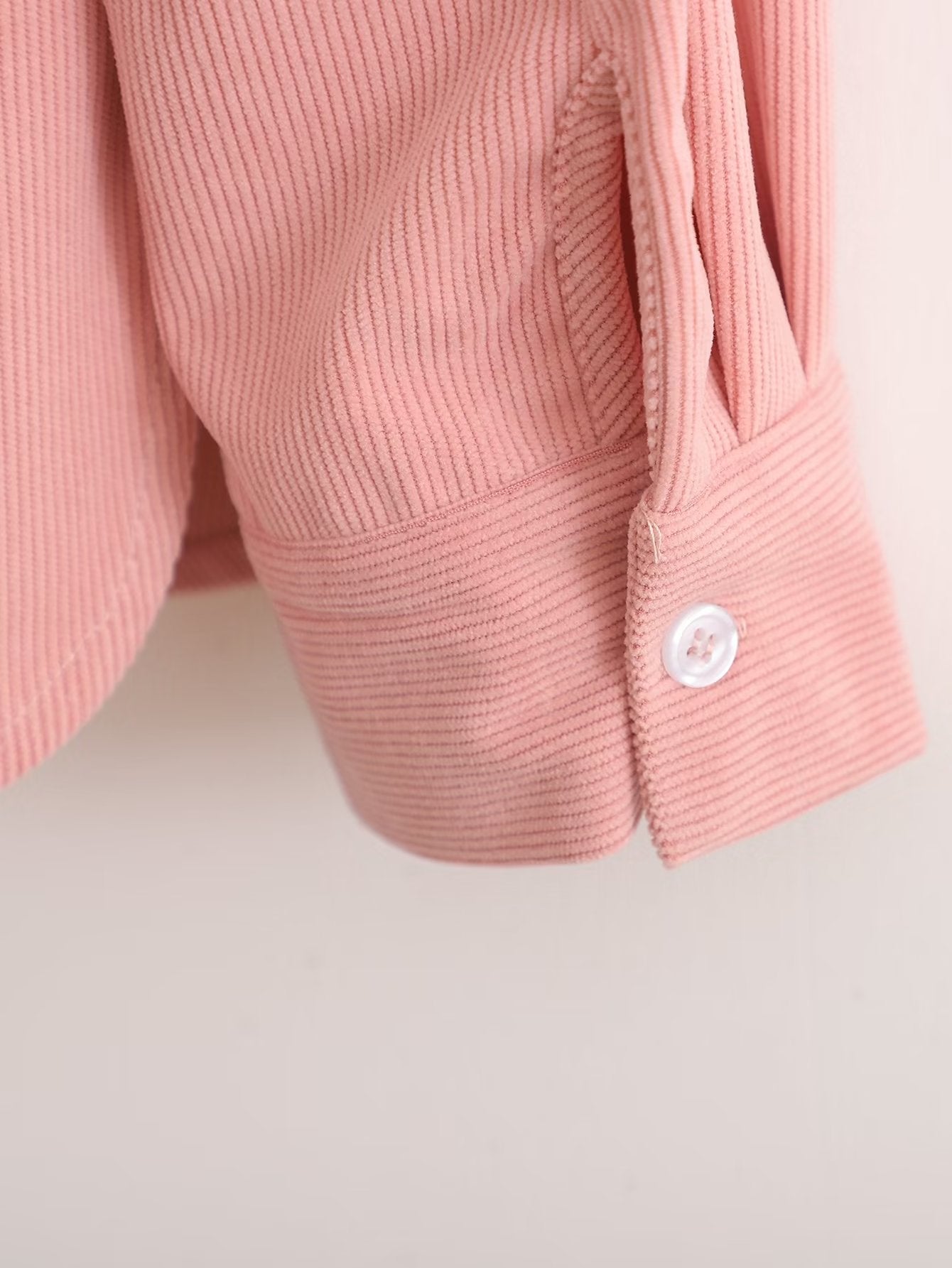 Solid Color V Neck Single Breasted Pocket Roll Sleeve Loose Shirt