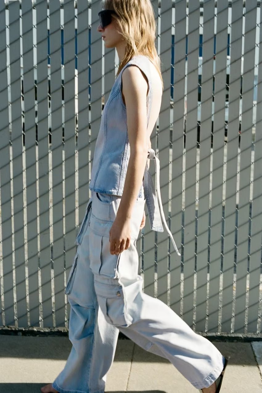 Pantalon ample multi-poches, salopette rétro taille moyenne, jean