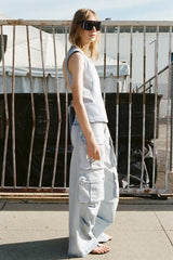 Pantalon ample multi-poches, salopette rétro taille moyenne, jean