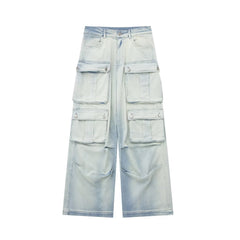 Pantalon ample multi-poches, salopette rétro taille moyenne, jean