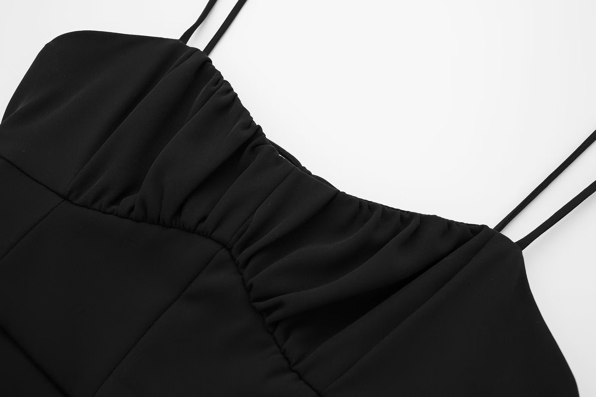 V neck Brace Solid Color Waist Tight Slit Strap Dress Maxi Dress
