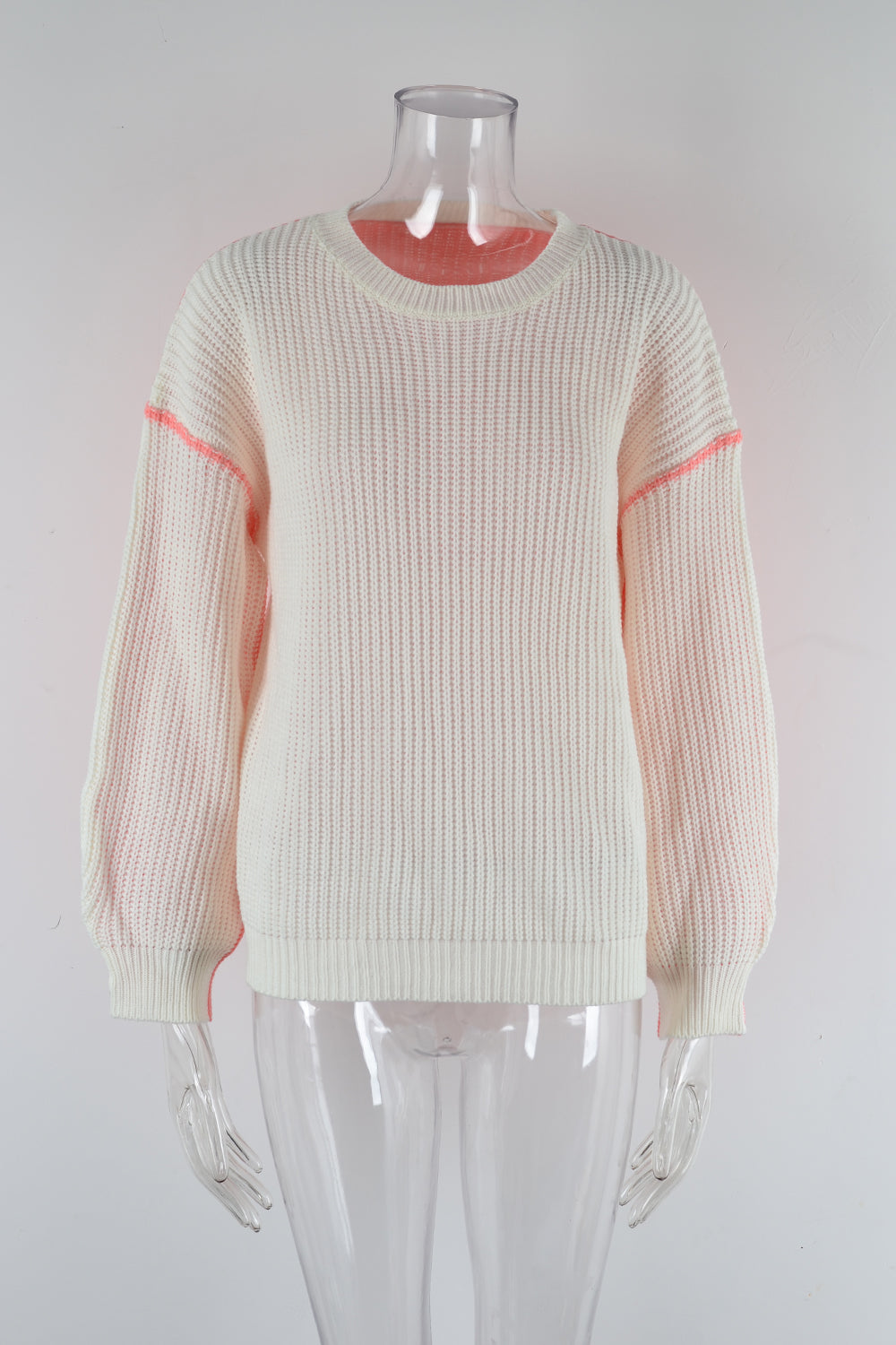 Casual Sweater Loose Crew Neck Two Colors Contrast Color Knitwear Top