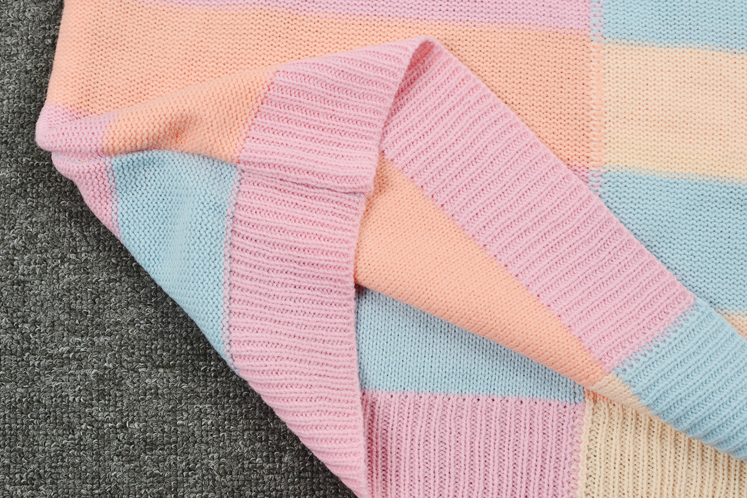 Herbst Patchwork Streifen Kontrastfarbe Rundhals Strickpullover Pullover