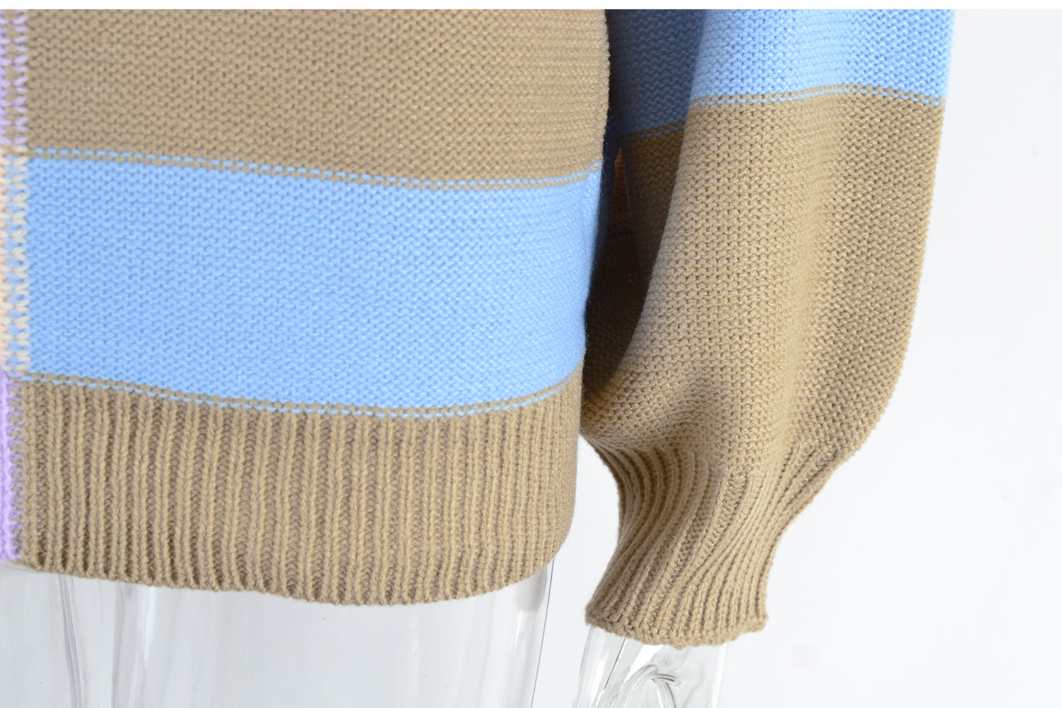 Herbst Patchwork Streifen Kontrastfarbe Rundhals Strickpullover Pullover