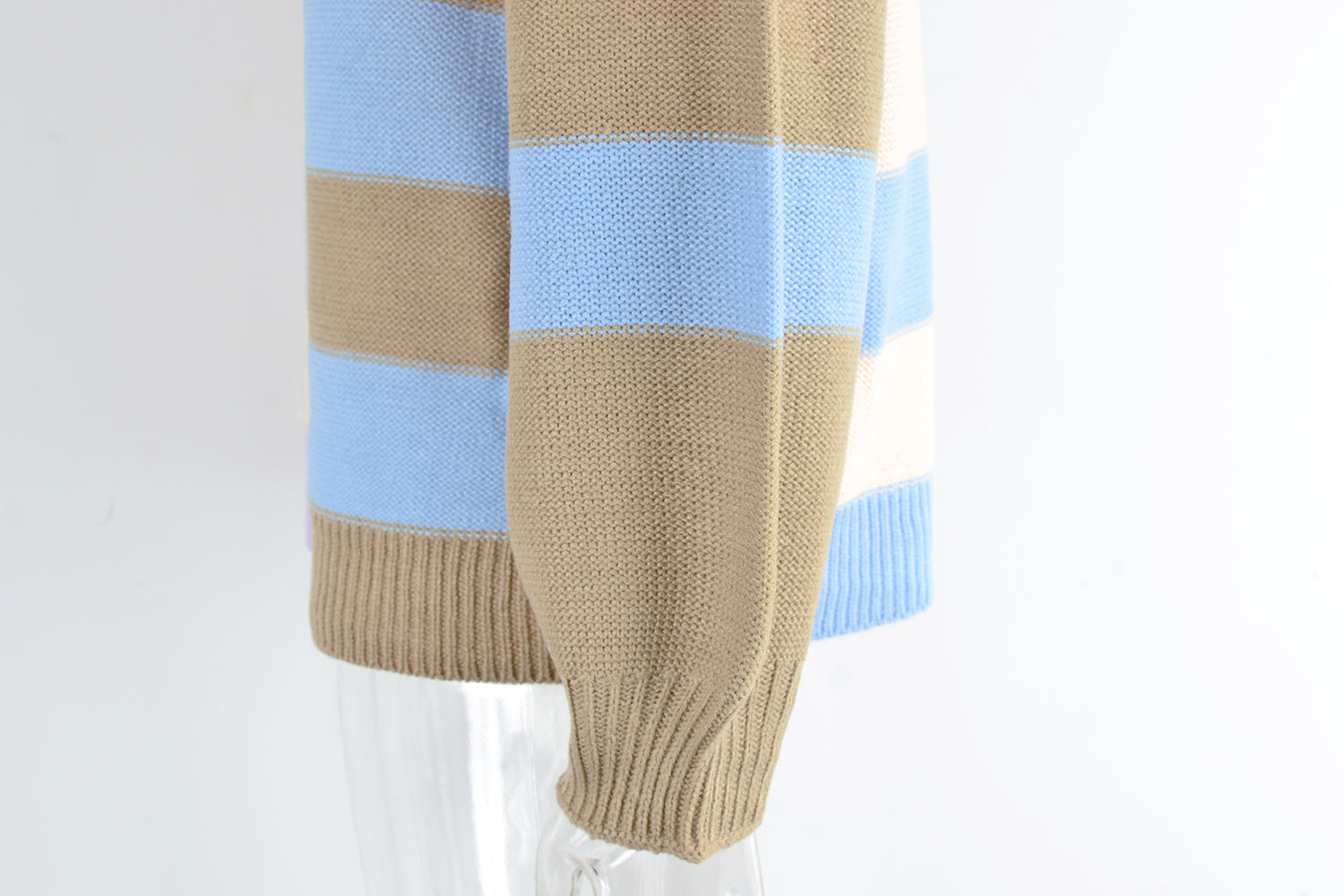 Herbst Patchwork Streifen Kontrastfarbe Rundhals Strickpullover Pullover