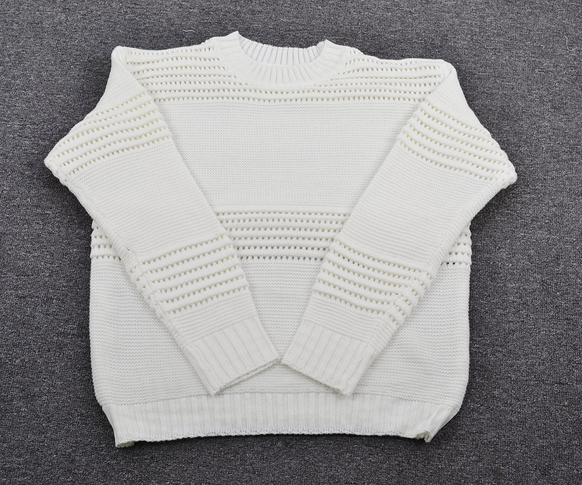 Solid Color Sweater Bottoming Shirt Long Sleeve Hollow Out Cutout Pullover Sweater