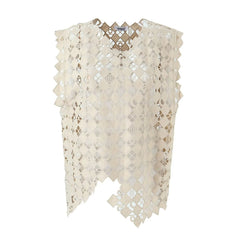 Retro Hollow Out Cutout Out Diamond Lattice Vest Elegant Vest Solid Color Top