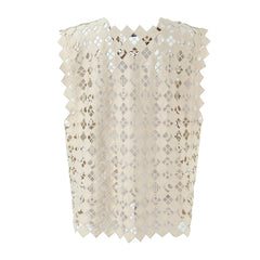 Retro Hollow Out Cutout Out Diamond Lattice Vest Elegant Vest Solid Color Top