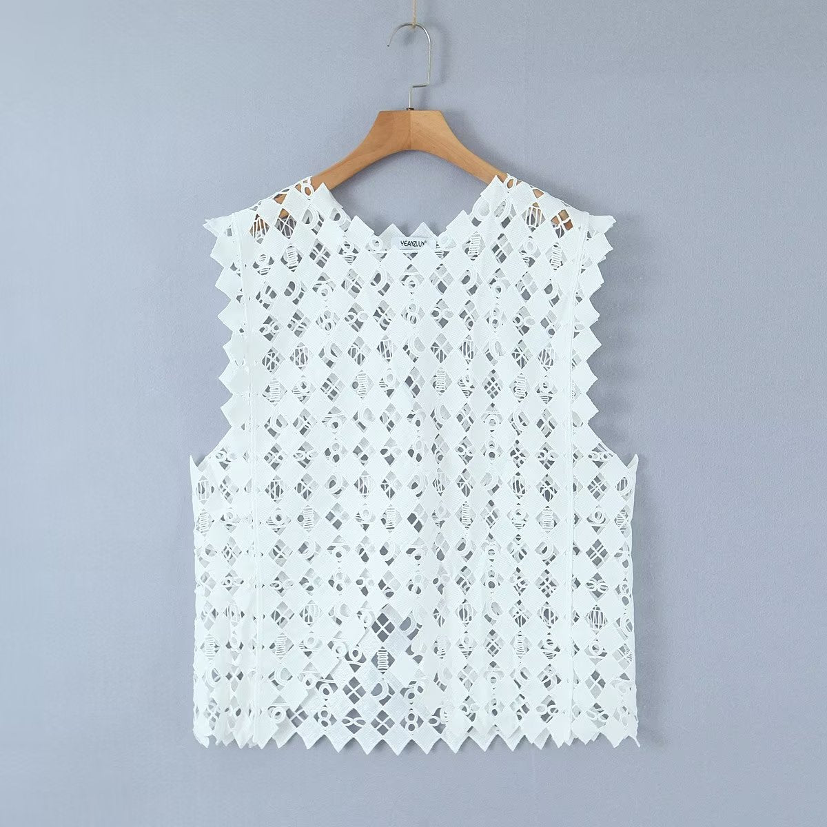 Retro Hollow Out Cutout Out Diamond Lattice Vest Elegant Vest Solid Color Top