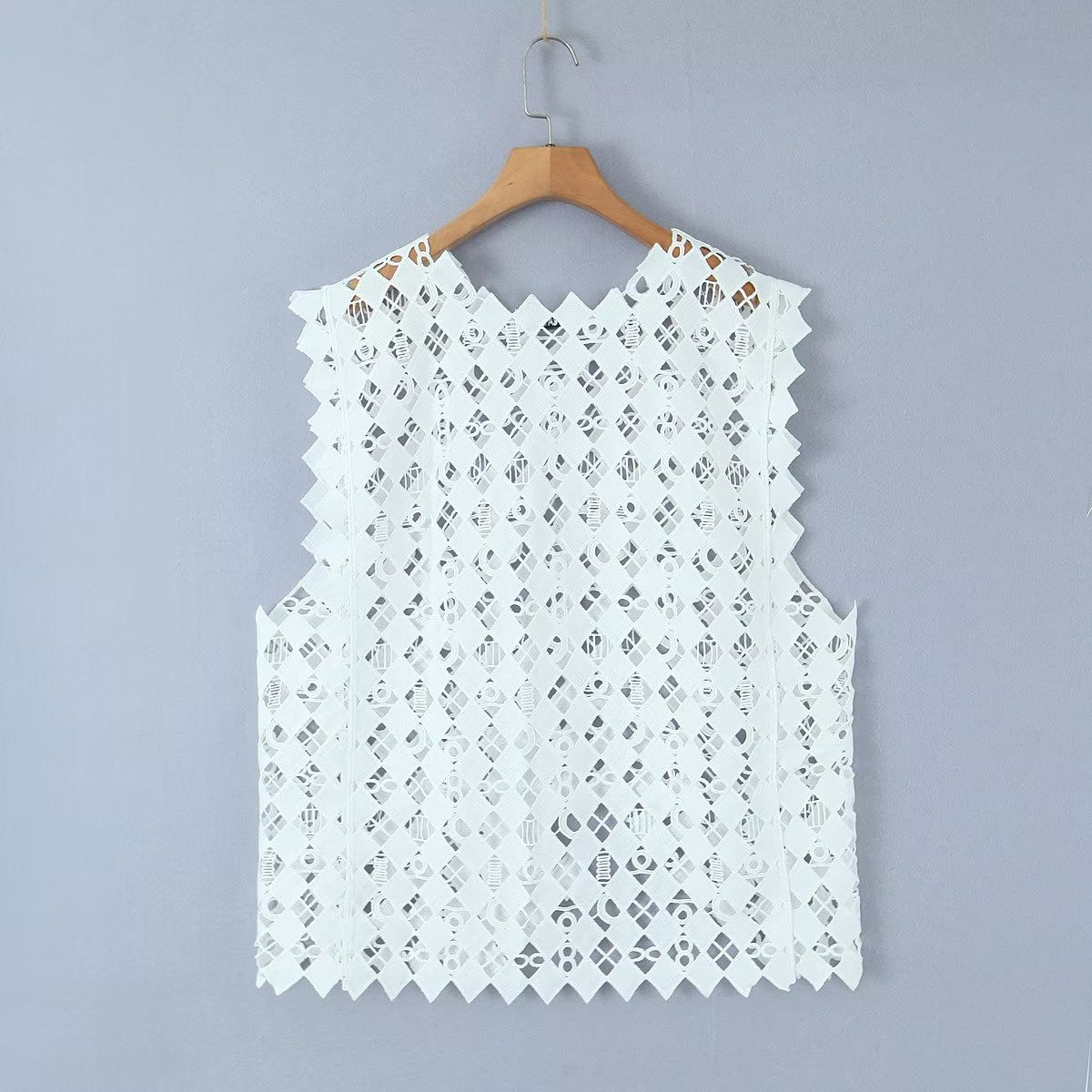 Retro Hollow Out Cutout Out Diamond Lattice Vest Elegant Vest Solid Color Top