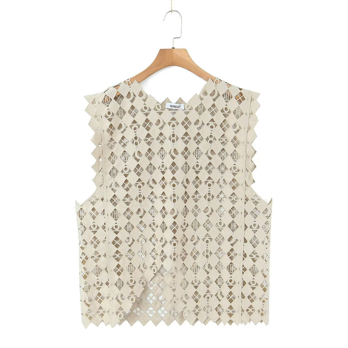 Retro Hollow Out Cutout Out Diamond Lattice Vest Elegant Vest Solid Color Top