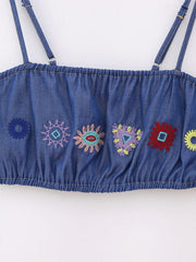 Street Embroidery Short Strap Top