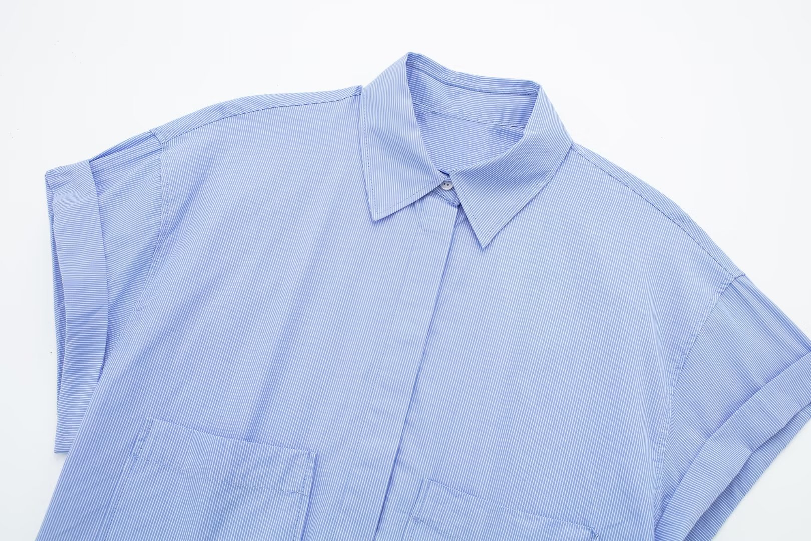 Collared Curling Short Sleeve Poplin Short Shirt