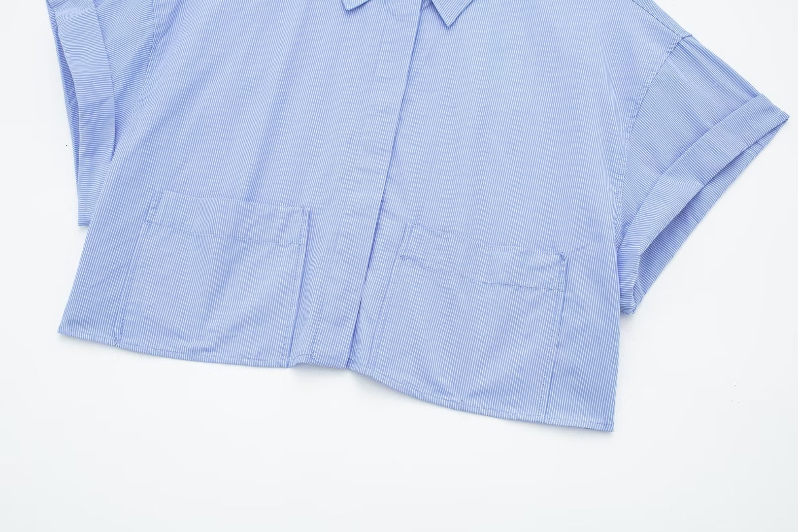 Collared Curling Short Sleeve Poplin Short Shirt