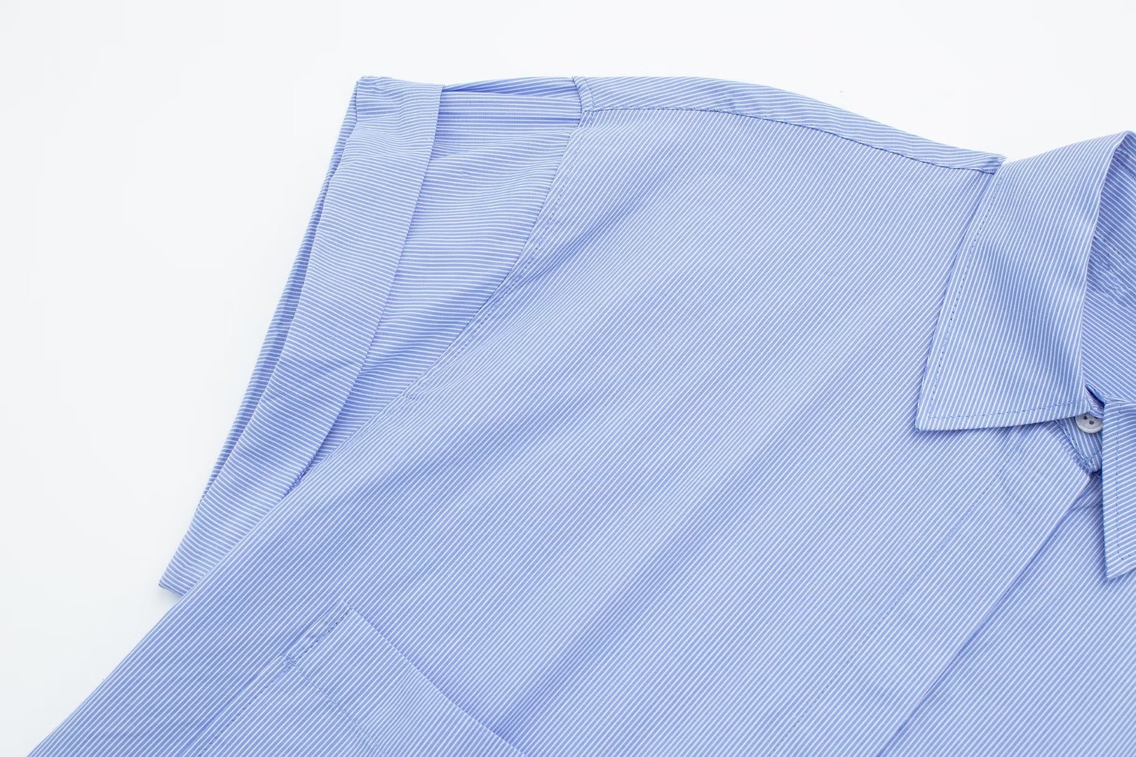 Collared Curling Short Sleeve Poplin Short Shirt