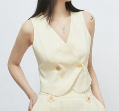 Slim V neck Irregular Asymmetric Single Button Sleeveless Vest All Match Solid Color Casual Vest