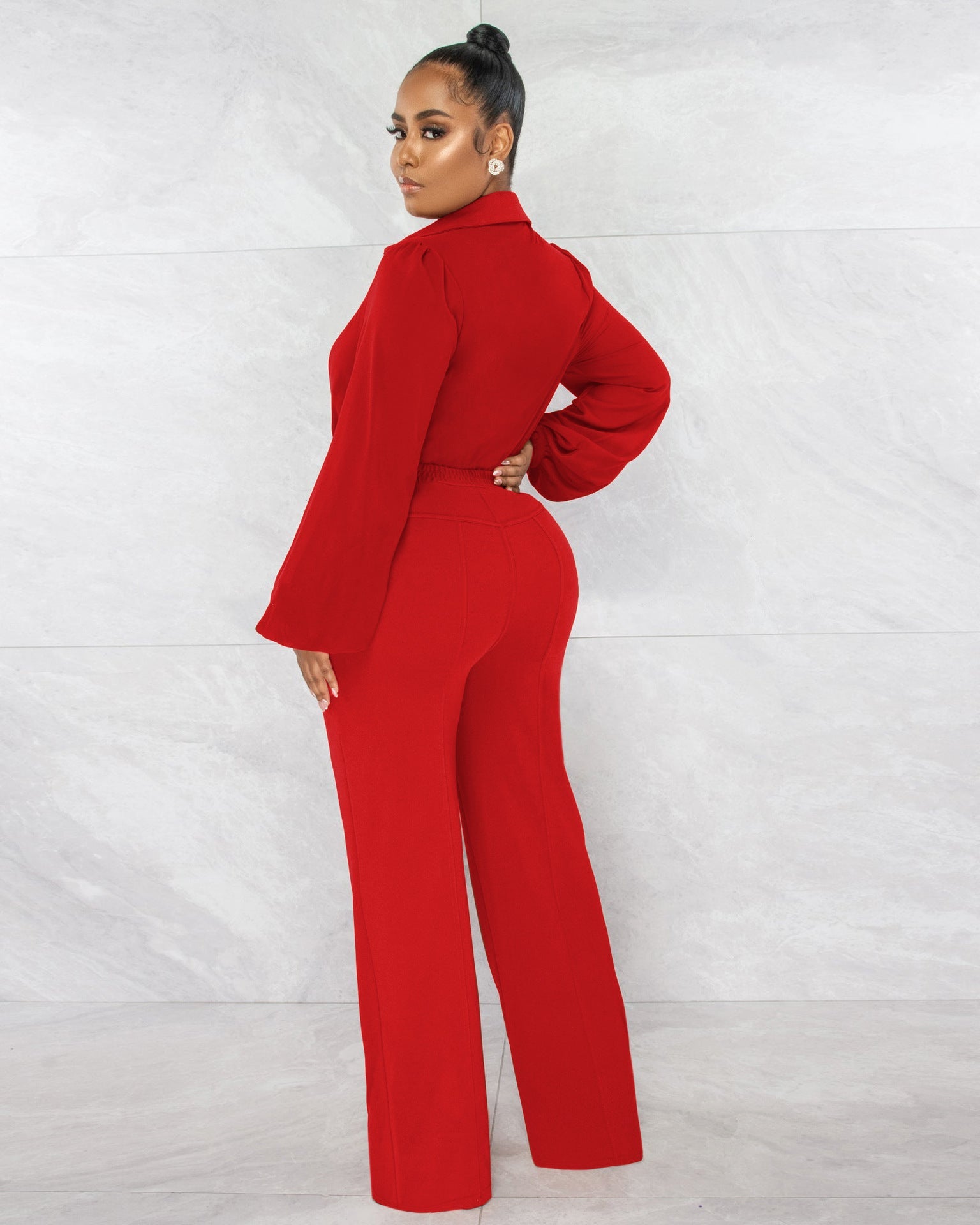 Jumpsuit V neck Long Sleeve Tight Blouse Trousers Winter