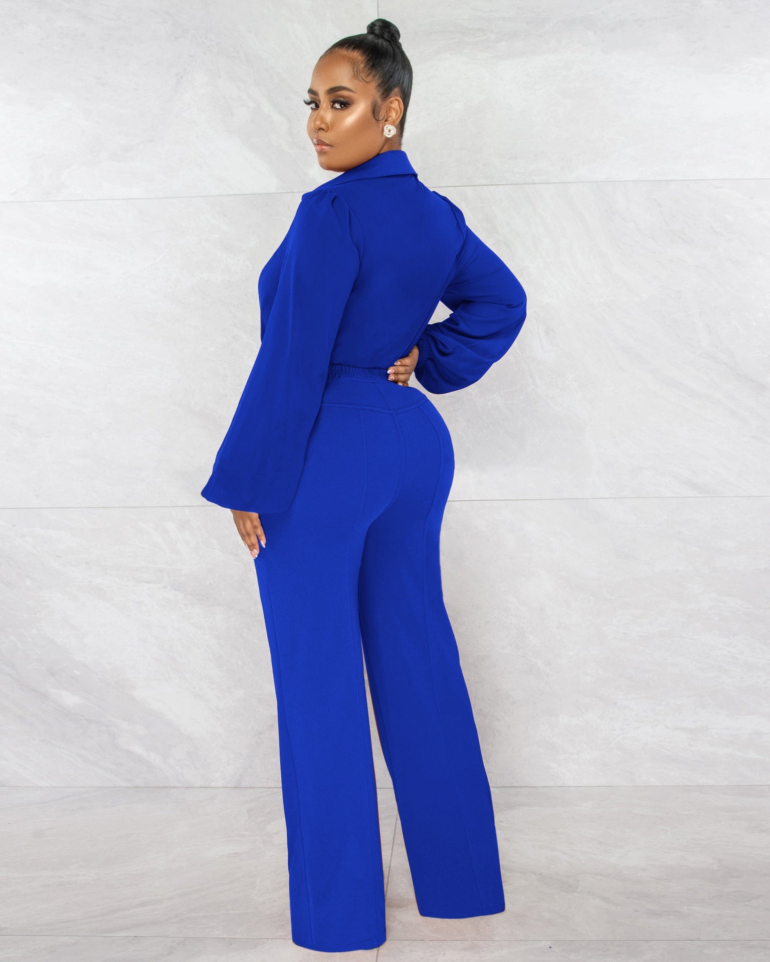 Jumpsuit V neck Long Sleeve Tight Blouse Trousers Winter