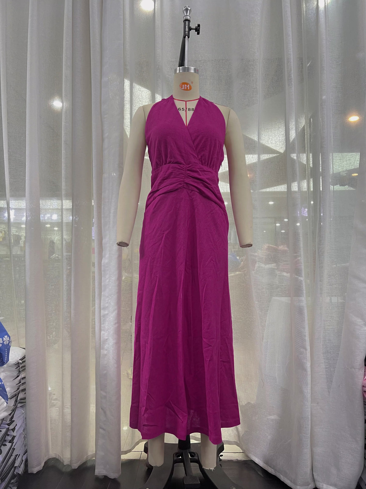 Backless Dinner Linen Blend Hanging Collar Dress