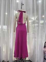 Backless Dinner Linen Blend Hanging Collar Dress