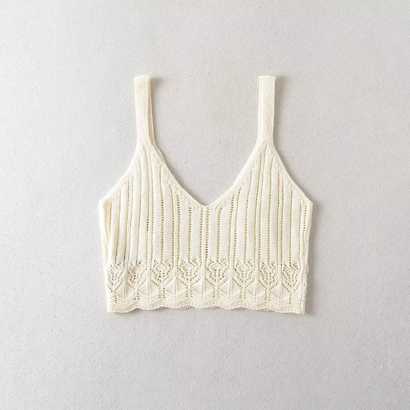 Hollowed out Patchwork Knitting Strap Top