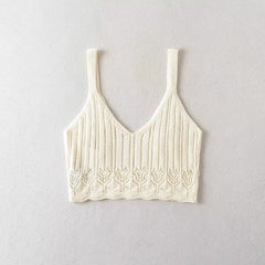 Hollowed out Patchwork Knitting Strap Top