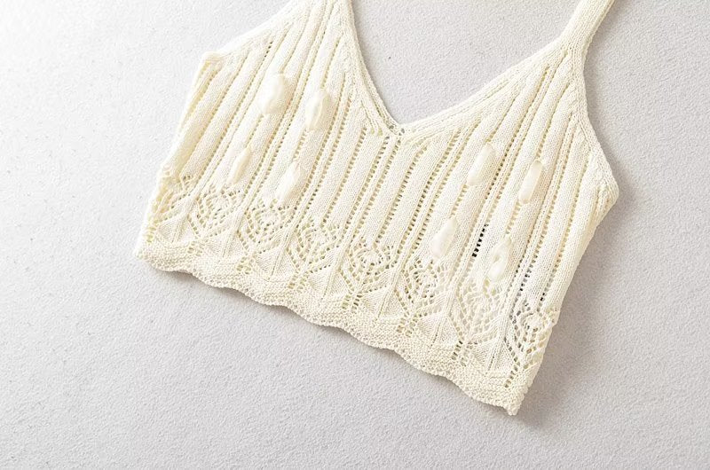 Hollowed out Patchwork Knitting Strap Top