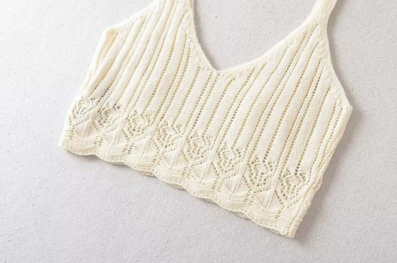 Hollowed out Patchwork Knitting Strap Top