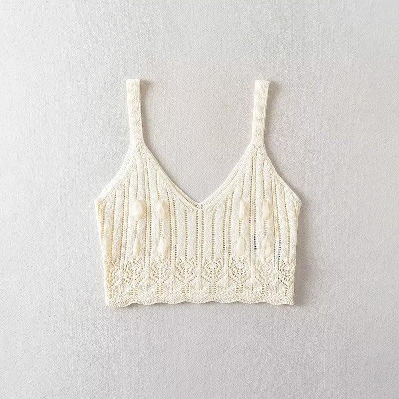 Hollowed out Patchwork Knitting Strap Top