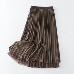 Fall Reversible Pleated Pleated Skirt High Waist Slimming Gauze Skirt Mid Length