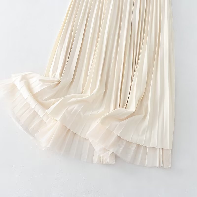 Fall Reversible Pleated Pleated Skirt High Waist Slimming Gauze Skirt Mid Length