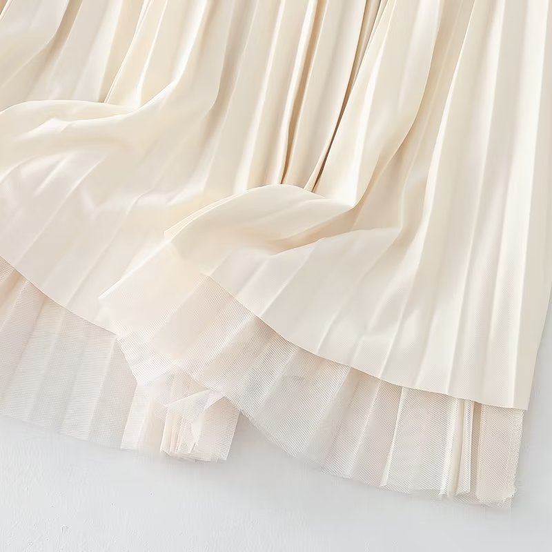 Fall Reversible Pleated Pleated Skirt High Waist Slimming Gauze Skirt Mid Length