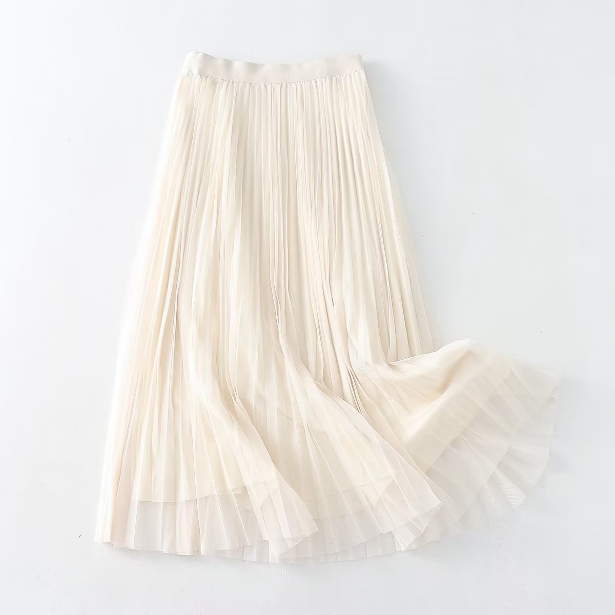 Fall Reversible Pleated Pleated Skirt High Waist Slimming Gauze Skirt Mid Length