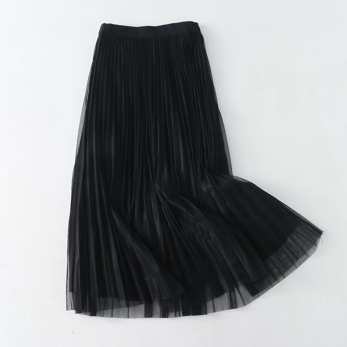 Fall Reversible Pleated Pleated Skirt High Waist Slimming Gauze Skirt Mid Length