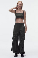 Sling off Neck Short Top High Waist Work Casual Pants Set