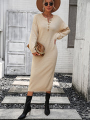 Button Knitwear Dress Office Sweater