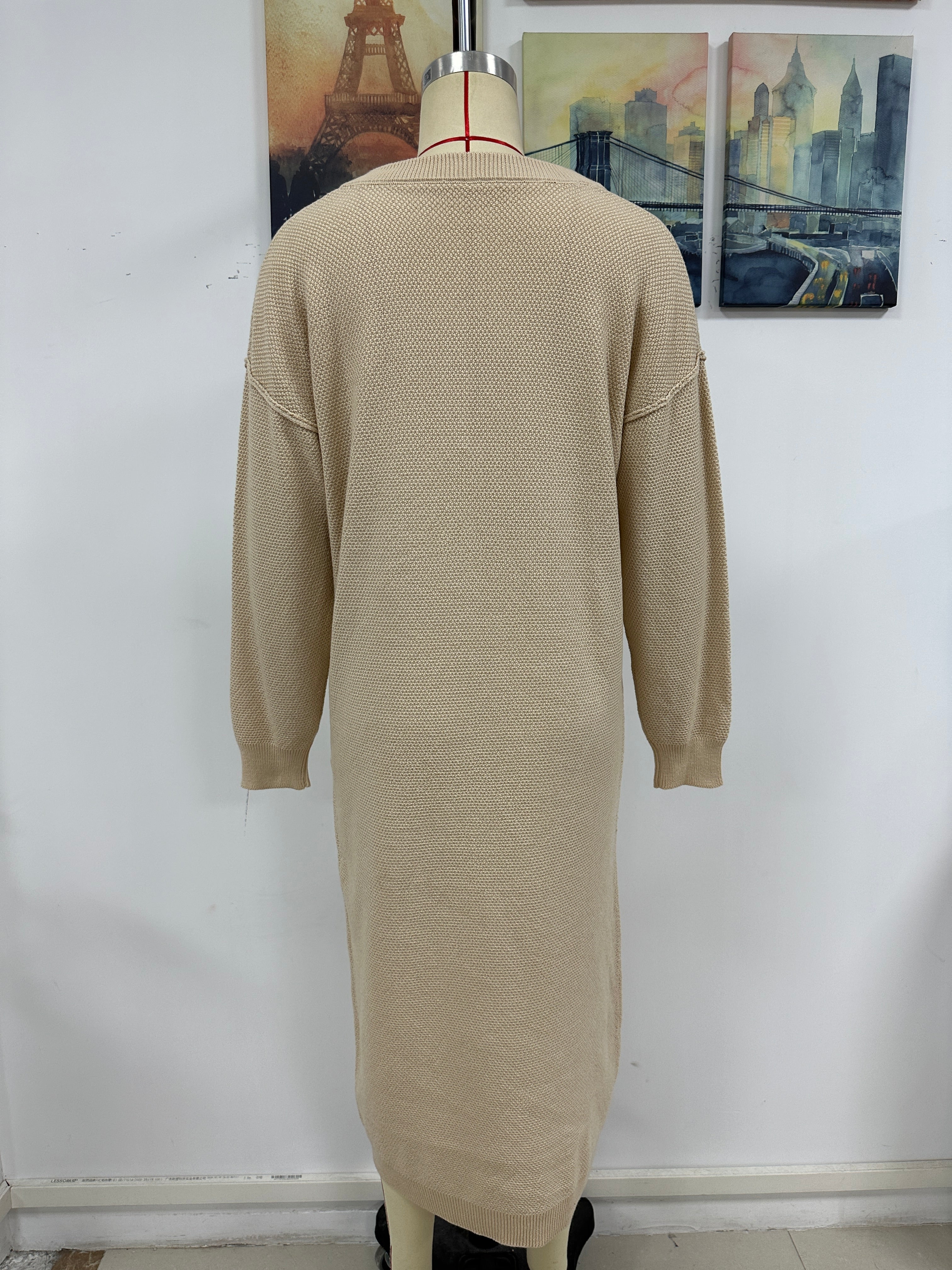 Button Knitwear Dress Office Sweater